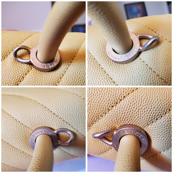 Chanel coco handle chevron yellow caviar gold hard ware small medium bag - Picture 6 of 11